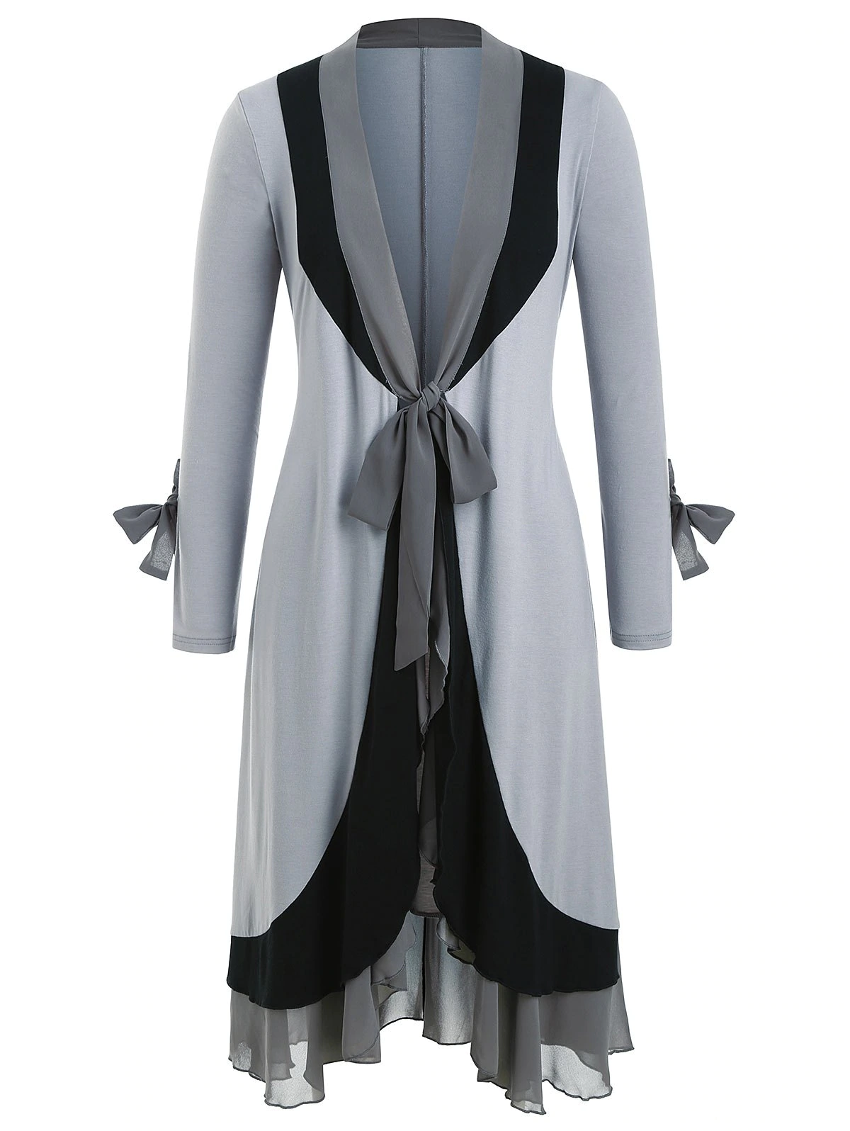 Knotted Chiffon Panel Flounces Plus Size Duster Coat