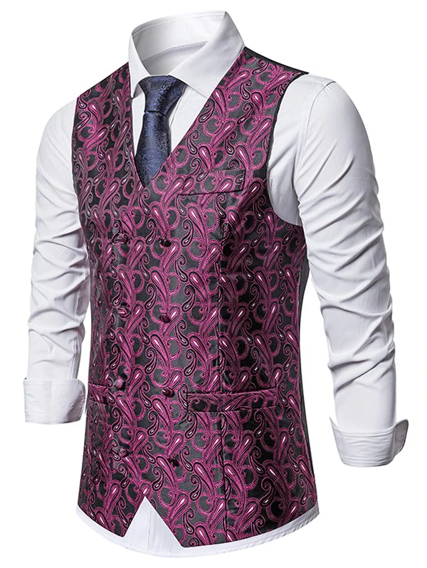 Double Breasted Paisley Print Business Vest