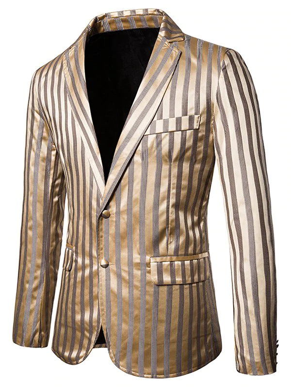 Vertical Striped Single Breasted Notch Lapel Blazer