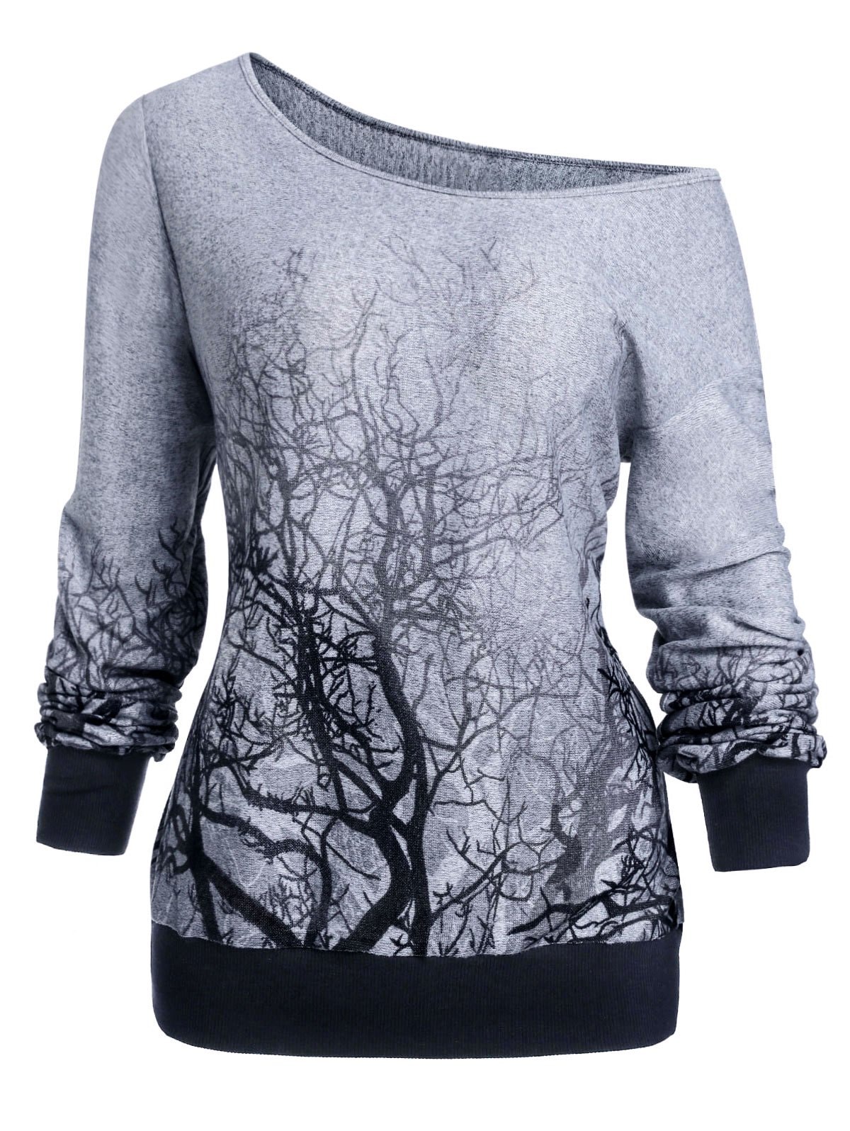 Halloween Skew Neck 3D Tree Print Sweatshirt