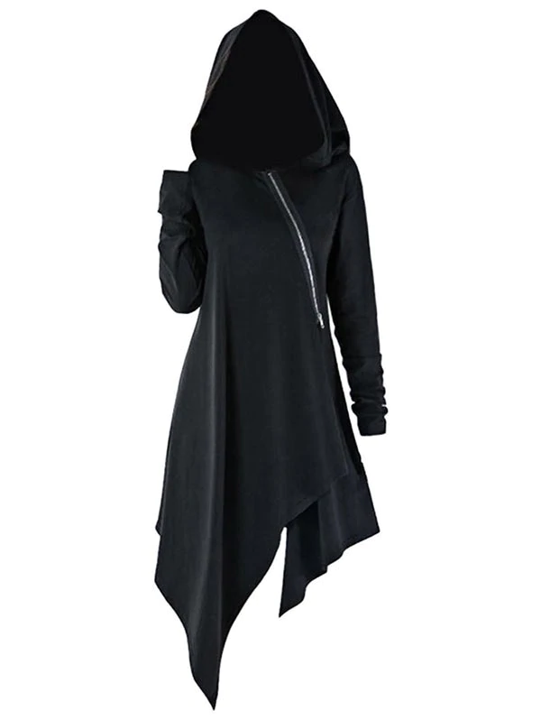 Inclined Zipper Asymmetrical Longline Hoodie