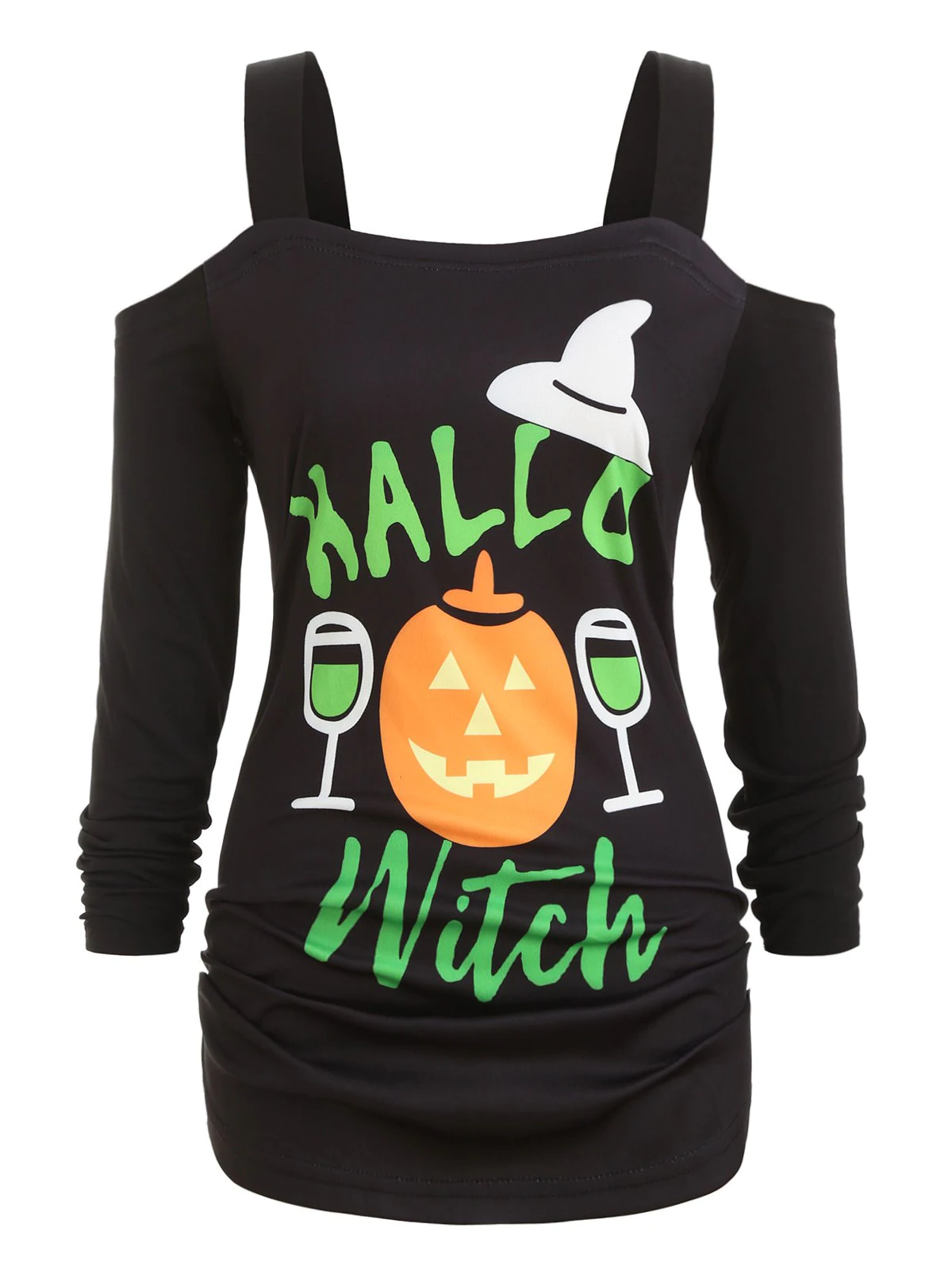 Plus Size Cold Shoulder Pumpkin Letter Print Halloween T Shirt