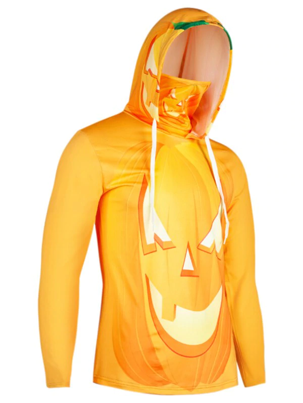 Halloween Pumpkin Finger Hole Mouth Mask Hoodie