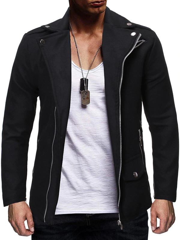 Oblique Zipper Design Solid Color Wool Jacket