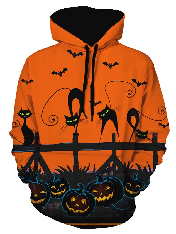 Halloween Pumpkin Cat Print Hoodie