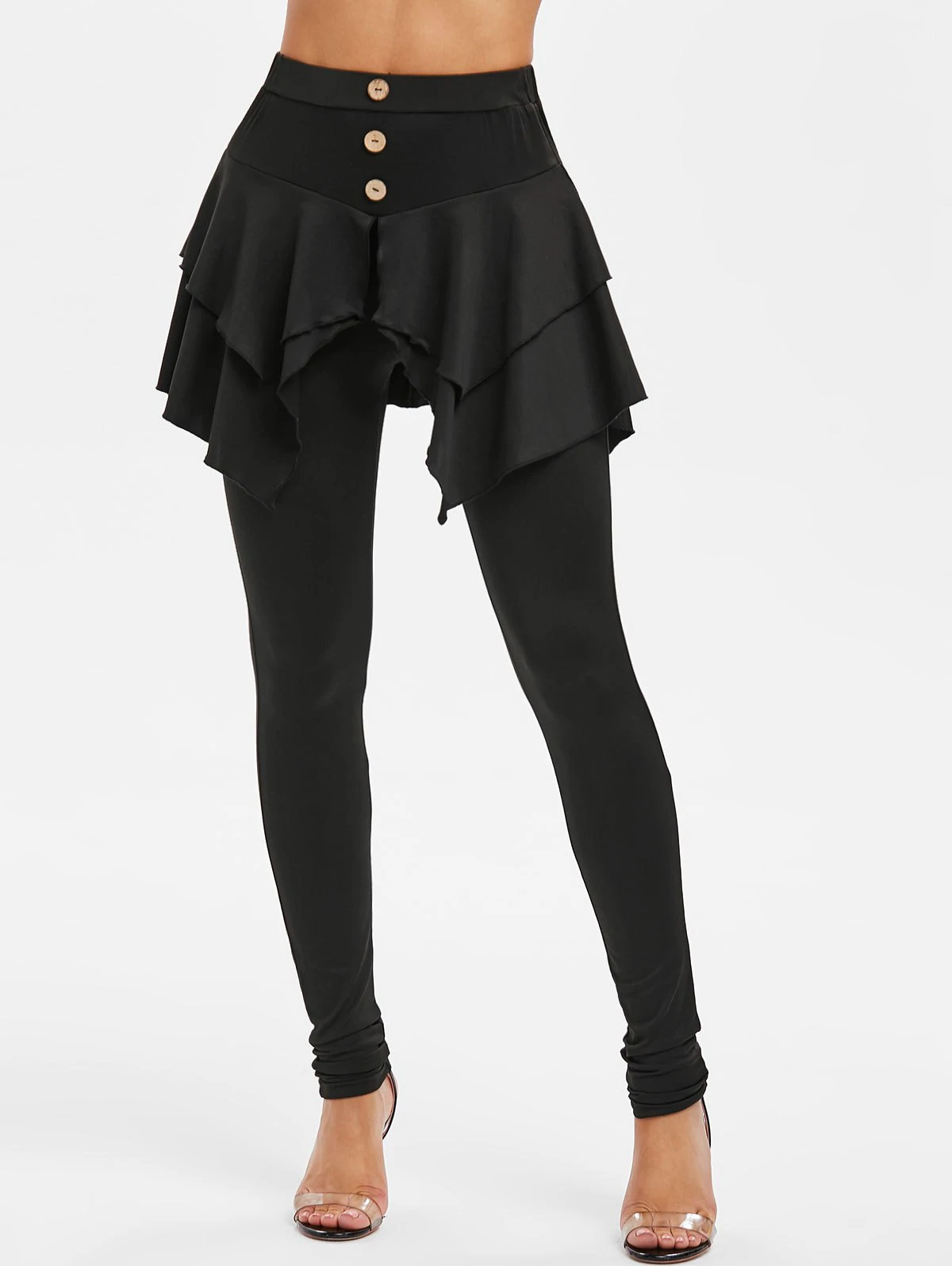 Button High Waist Skirted Skinny Pants