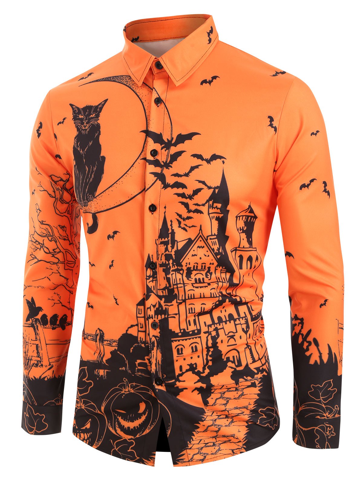 Cat Pumpkin Print Long Sleeves Shirt