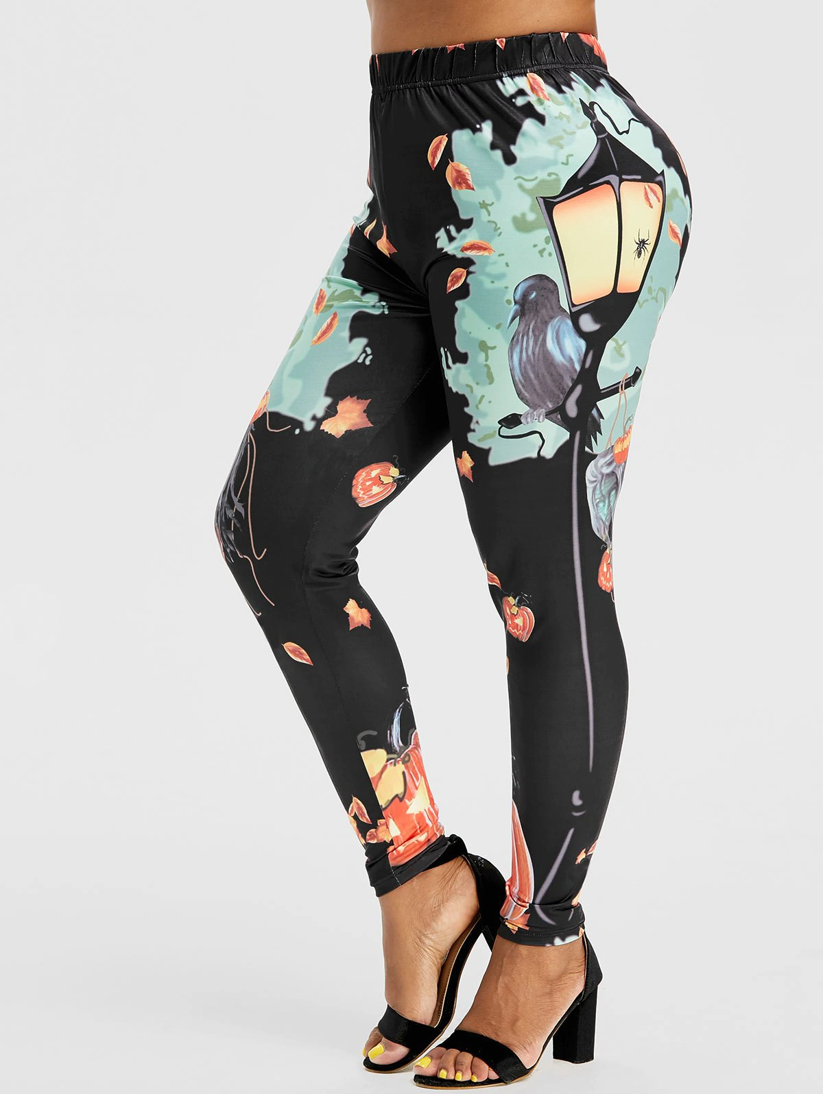 Plus Size Halloween Printed Skinny Leggings