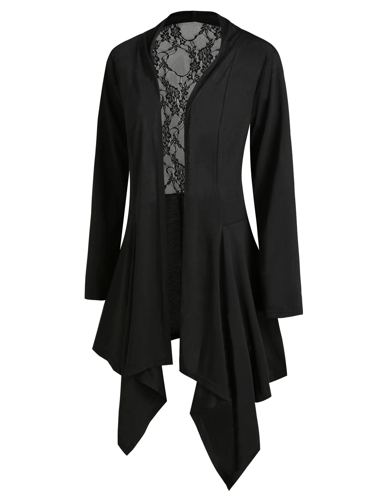 Lace Panel Open Front Handkerchief Plus Size Cardigan