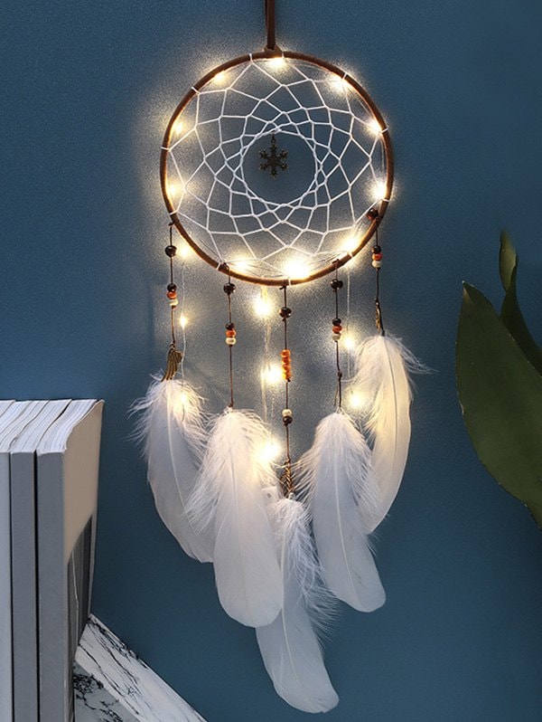 Handmade LED Light Christmas Snowflake and Feather Dream Catcher