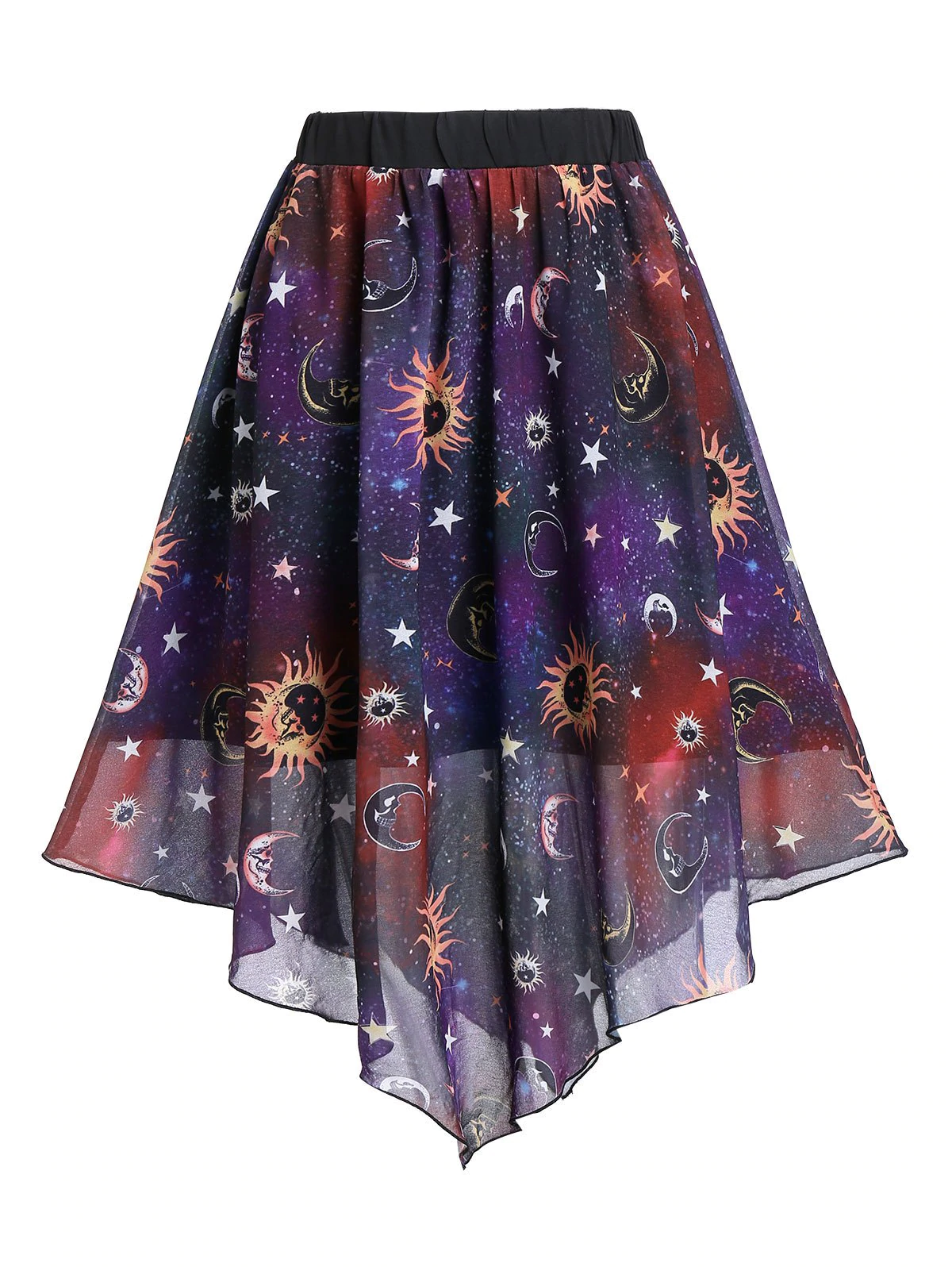 Knee Length Sun And Moon Print Layered Skirt