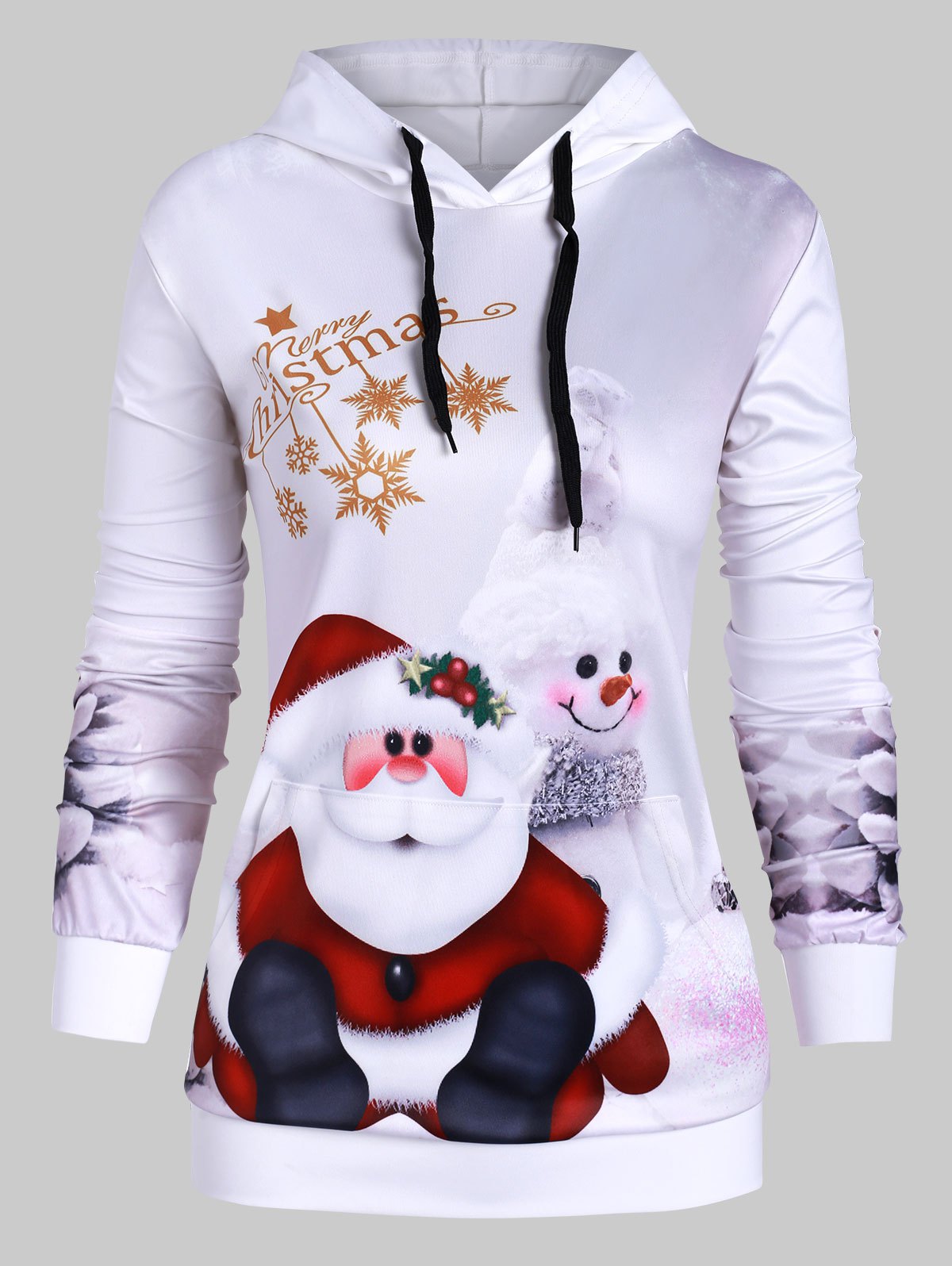 Santa Claus Print Front Pocket Plus Size Christmas Hoodie