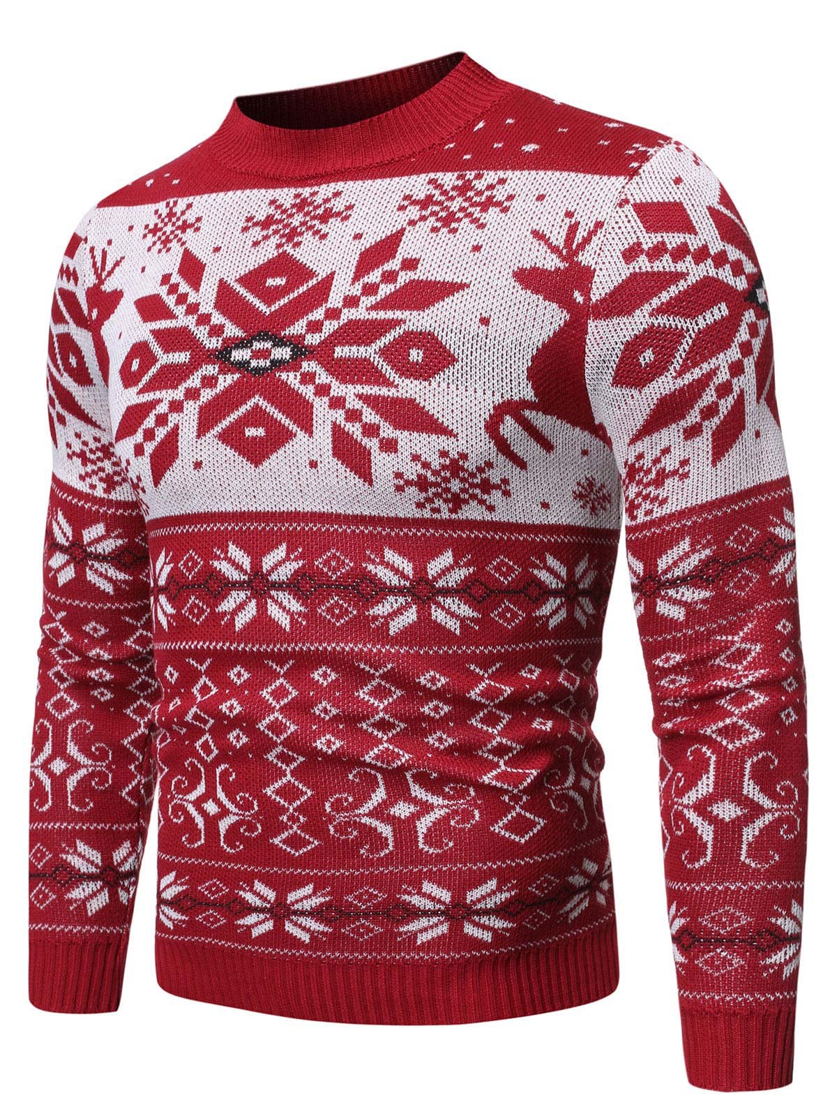 Christmas Rhombus Pattern Round Neck Sweater