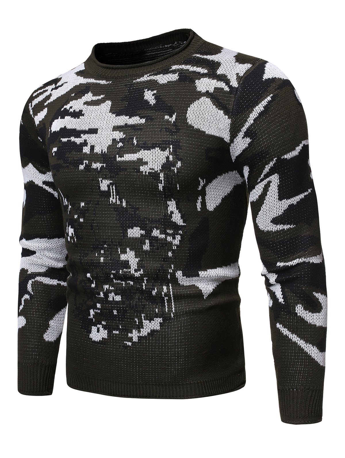 Camo Skull Pattern Round Neck Sweater