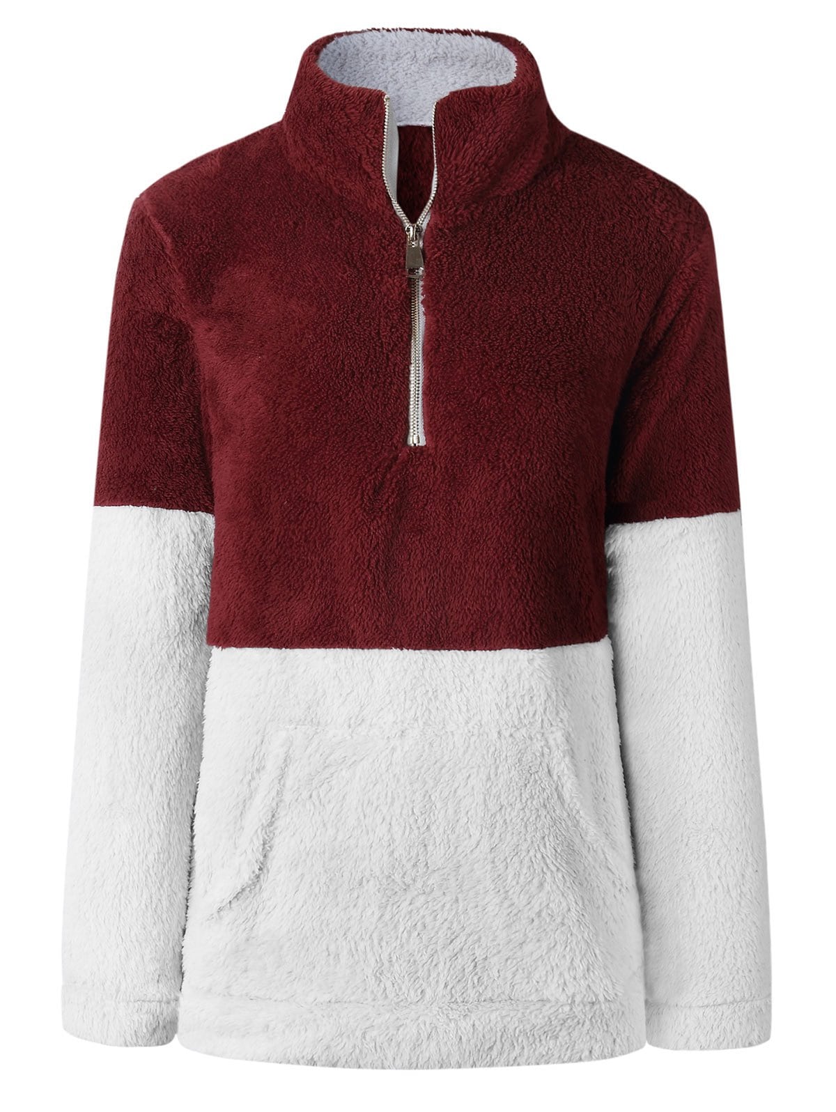 Colorblock Kangaroo Pocket Fluffy Sweatshirt