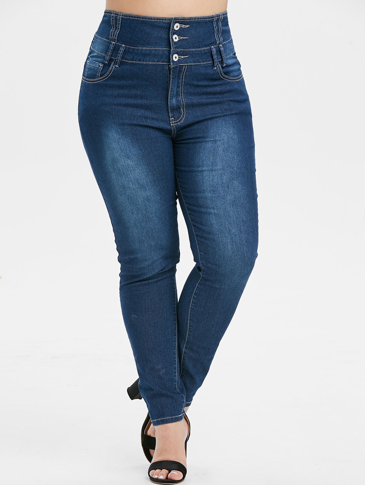 Plus Size Button Fly Faded Skinny Jeans