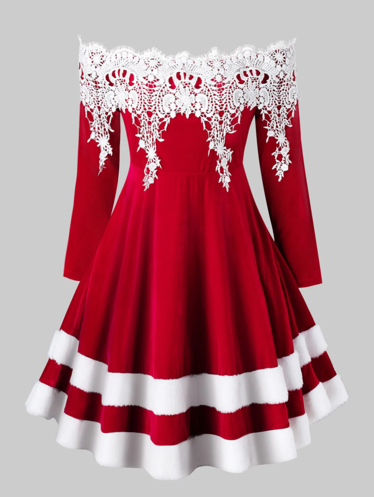 Plus Size Off The Shoulder Faux Fur Velvet Christmas Dress