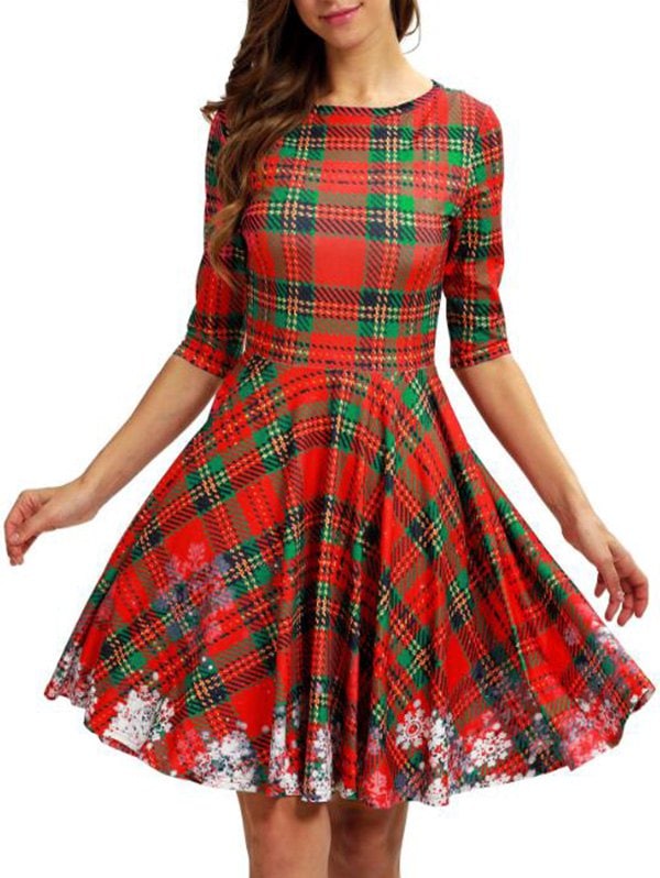 Plaid Snowflake Christmas A Line Dress