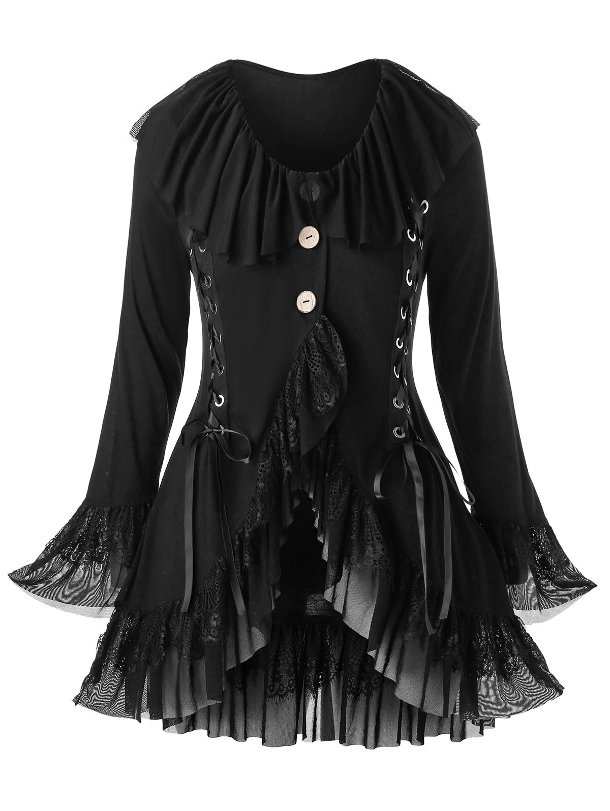 Plus Size Layered Ruffled Lace Up Coat