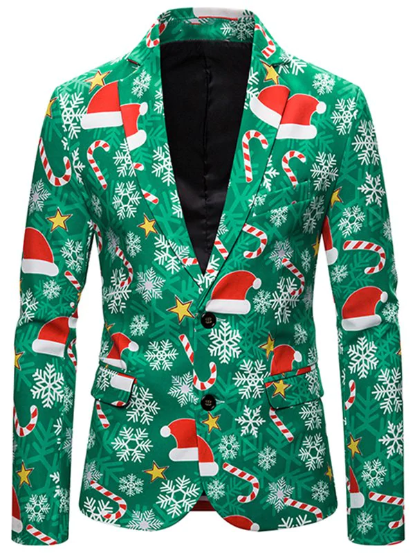 Christmas Hat Snowflake Single Breasted Casual Blazer