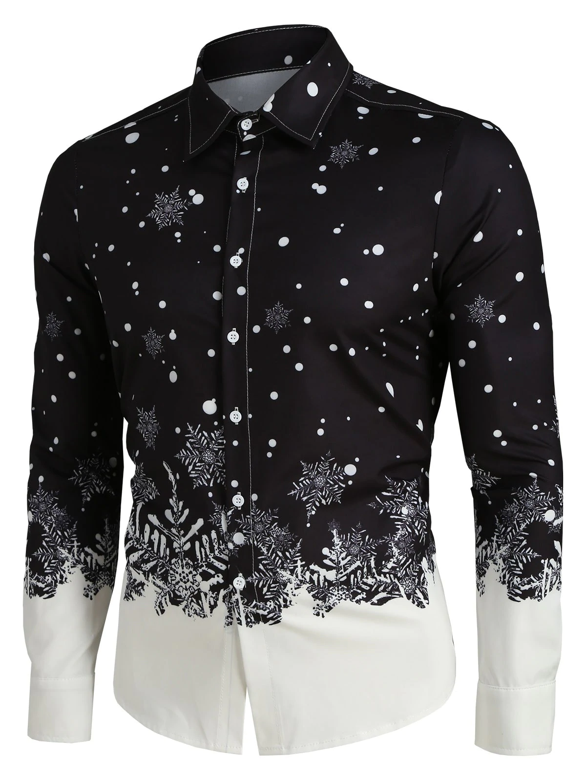 Christmas Snowflake Print Button Up Long Sleeve Shirt