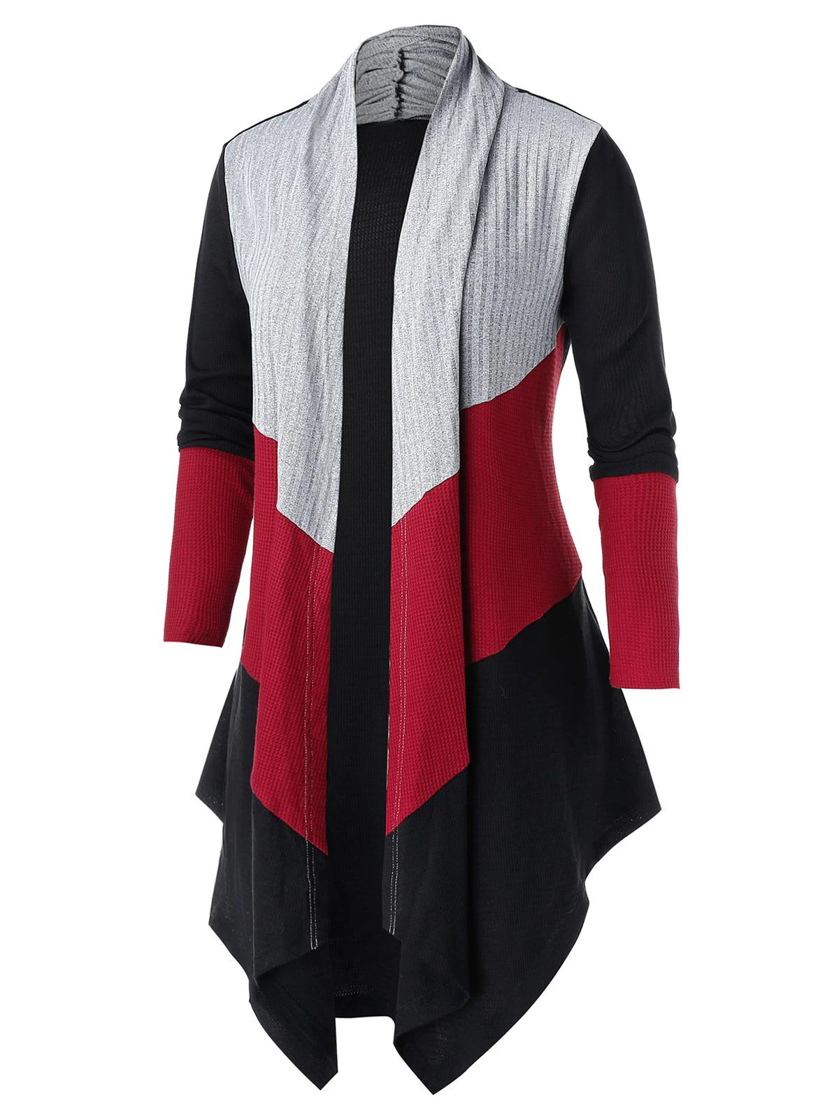 Plus Size Colorblock Open Asymmetrical Knit Cardigan