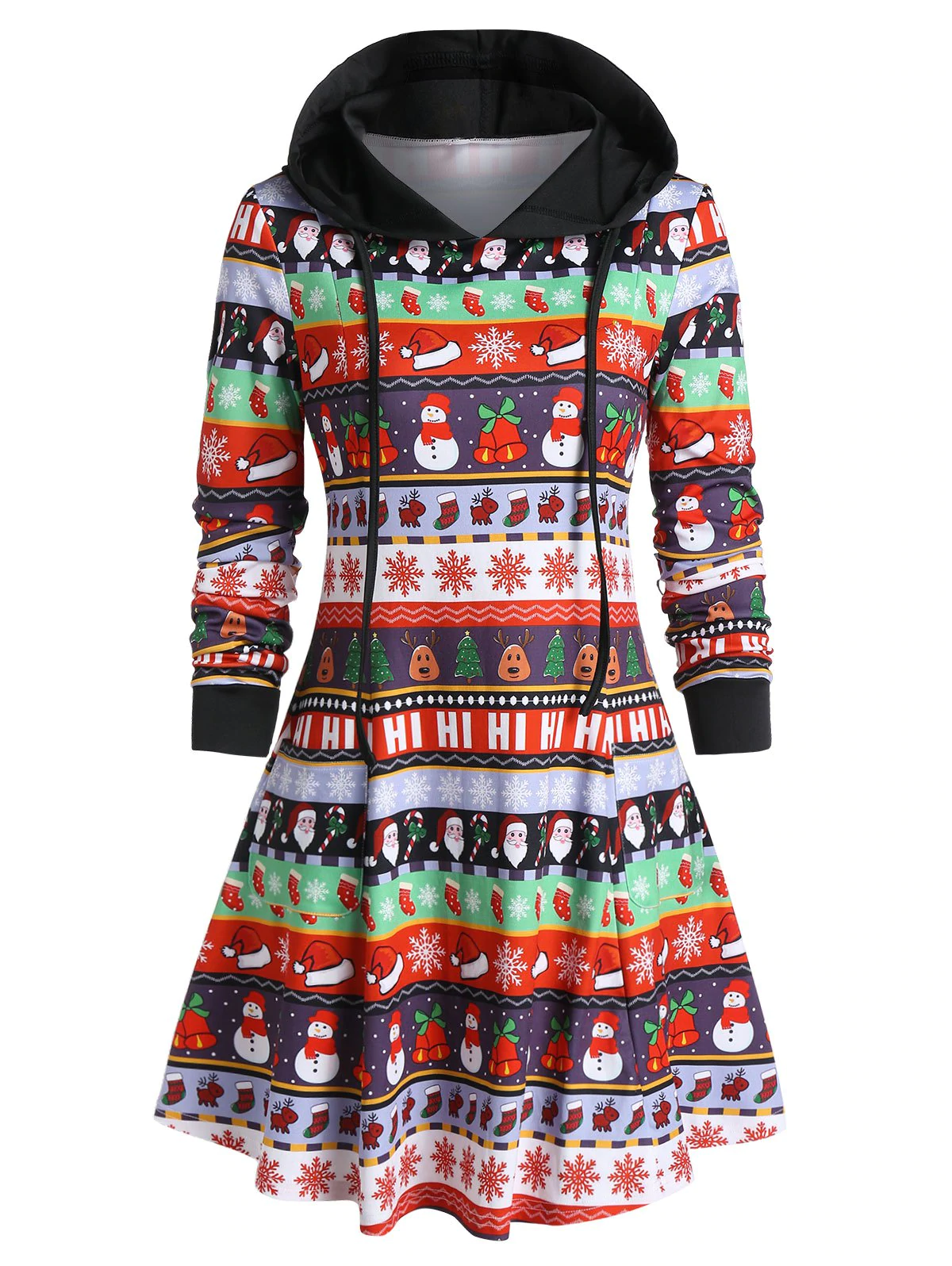 Christmas Printed Long Sleeve Tunic Hoodie