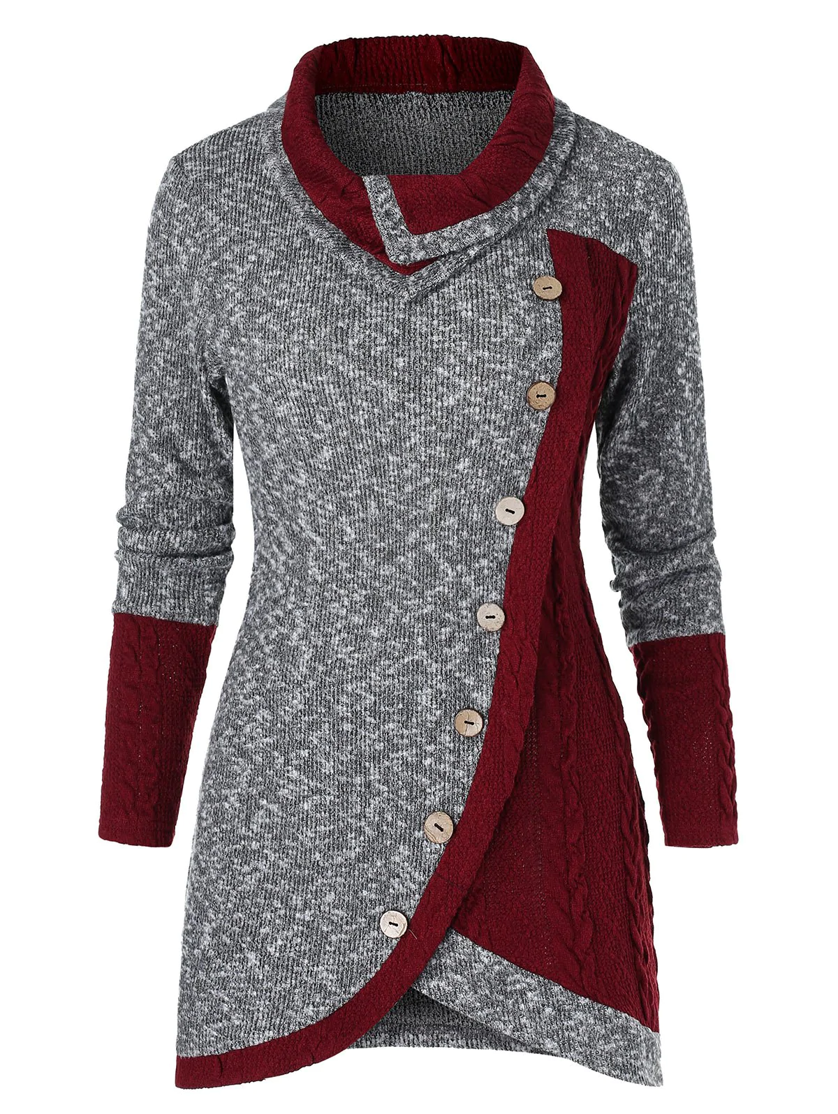 Contrast Tunic Turn-down Collar Sweater