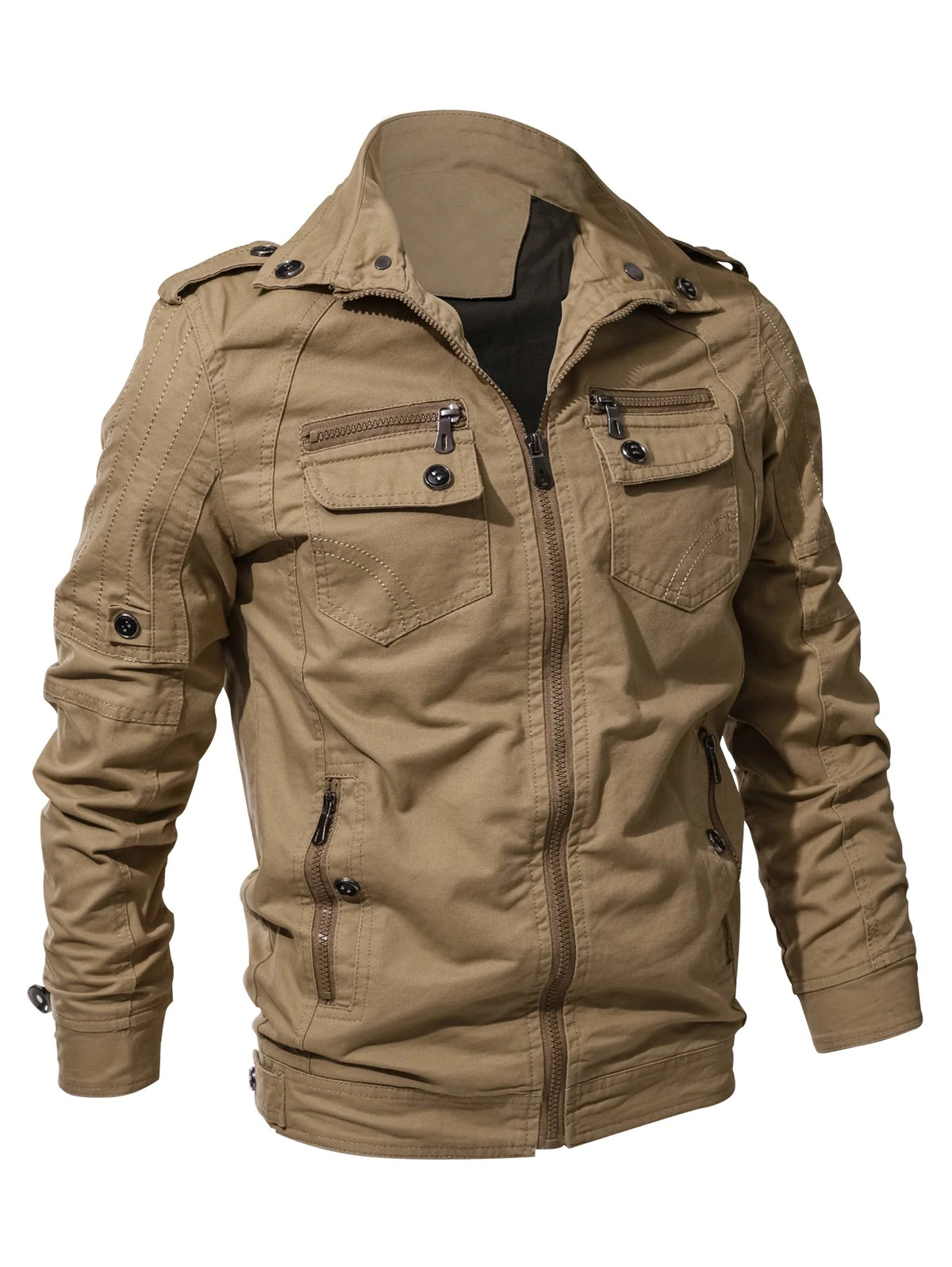 Multi Zip Pockets Zip Up Cargo Jacket