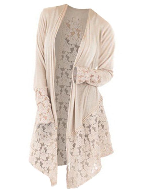 Plus Size Lace Insert Open Front Cardigan