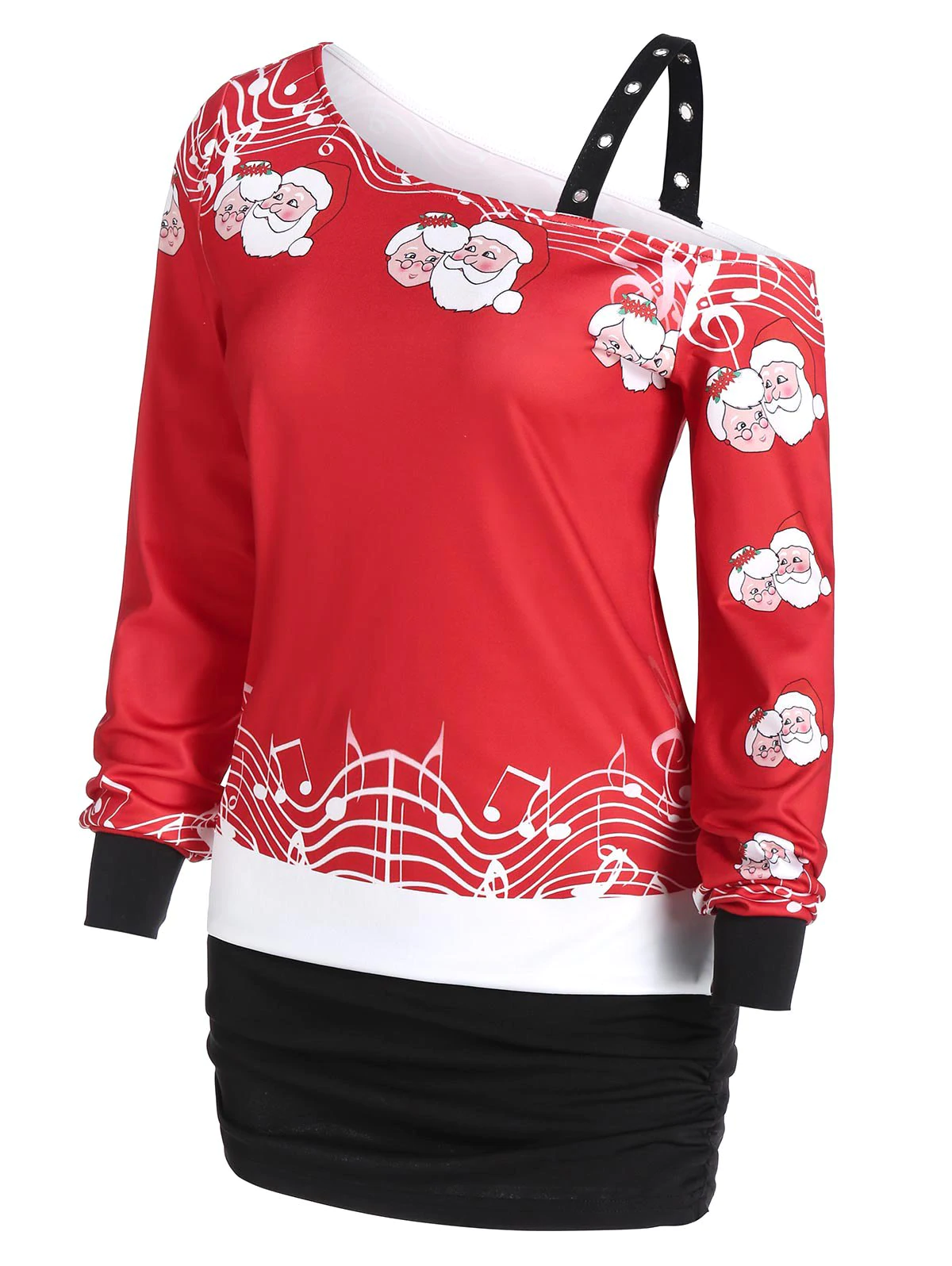 Christmas Claus Grommet Skew Collar Cold Shoulder Sweatshirt