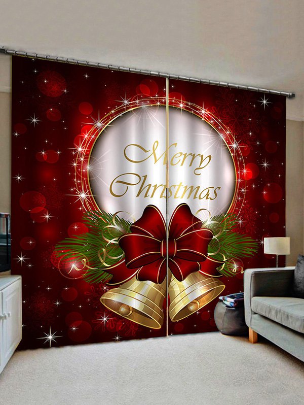 Merry Christmas Bell Print Decorative Window Curtains