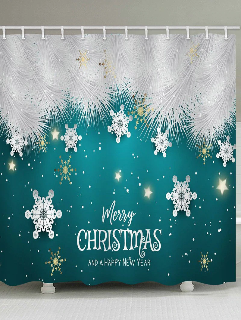 Merry Christmas Snowflake Waterproof Bath Shower Curtain