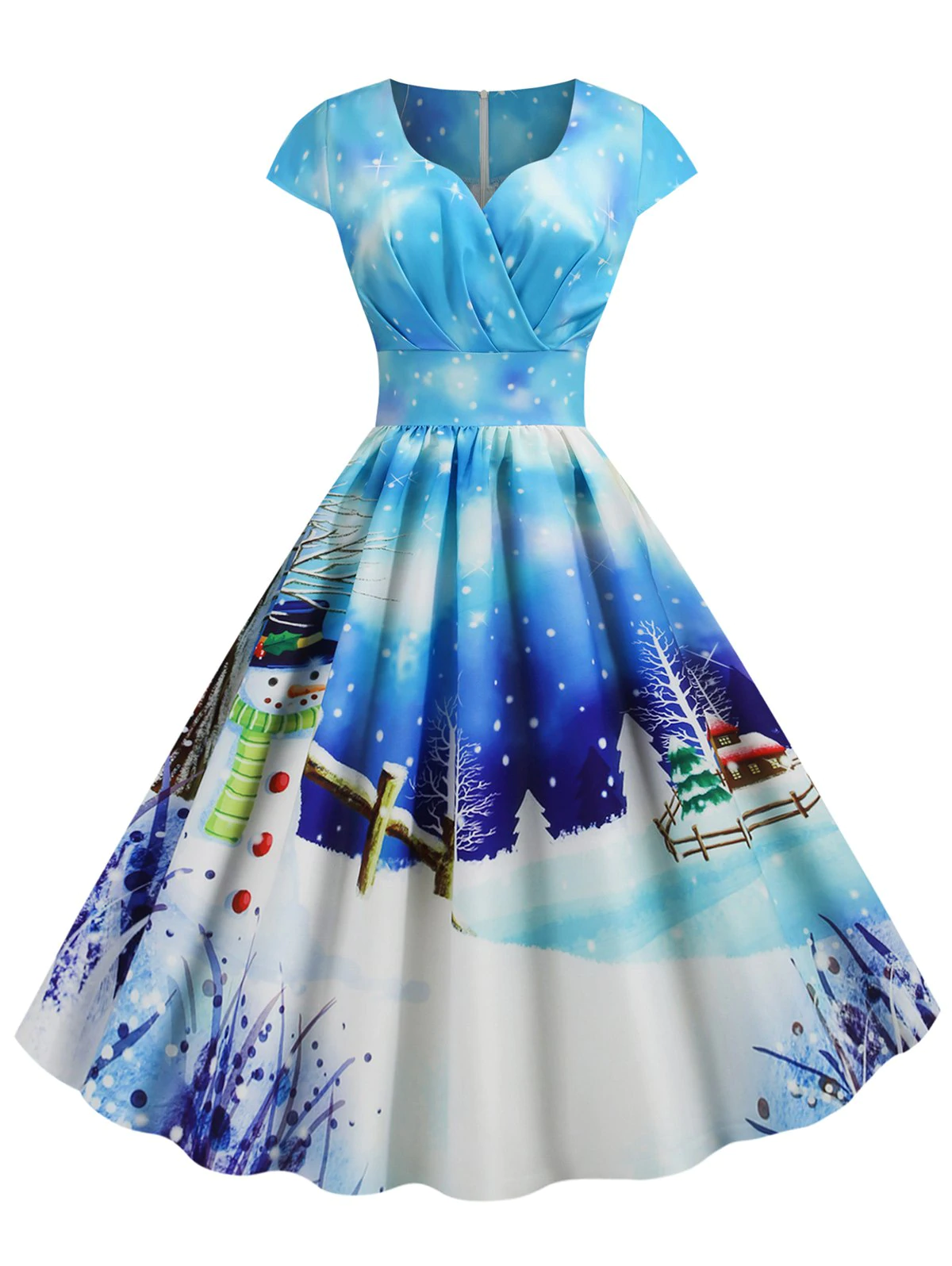 Christmas Castle Santa Claus Tree Print Surplice Dress