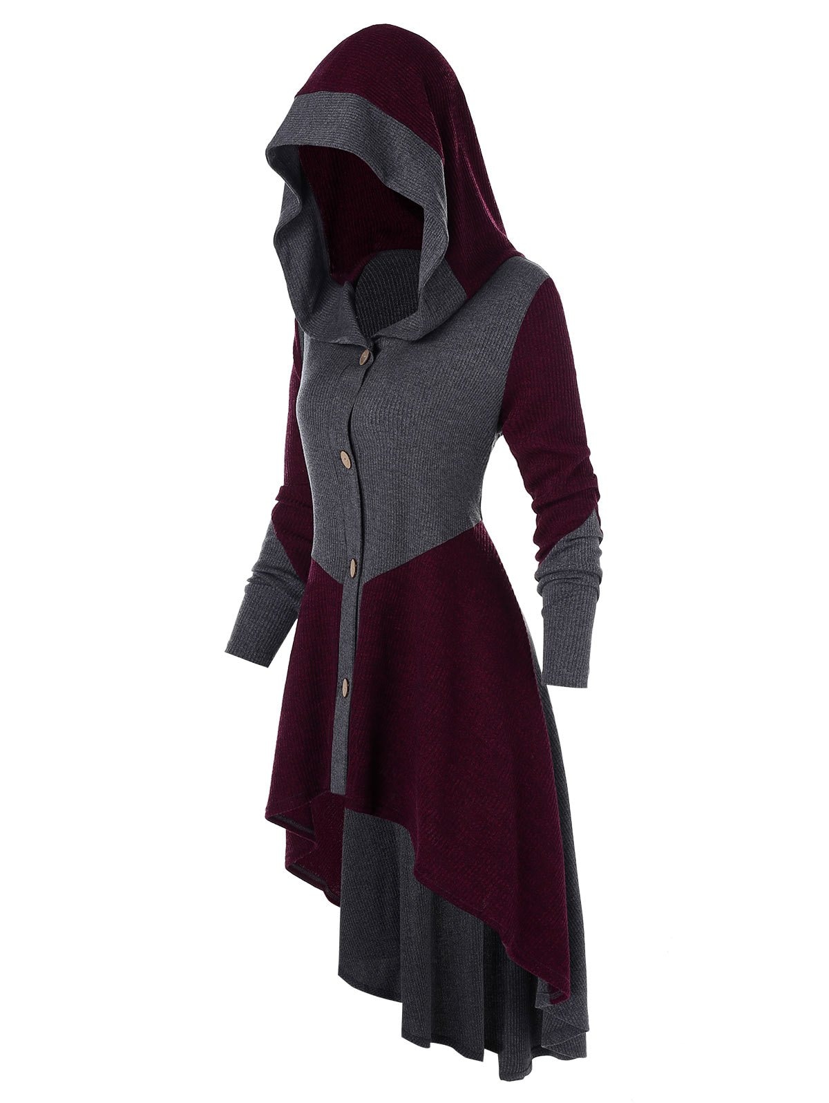 Plus Size Hooded High Low Two Tone Coat