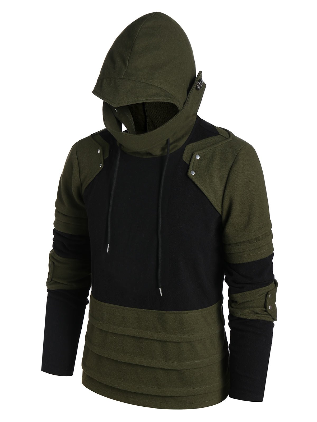 Drawstring Contrast Pleated Mask Hoodie