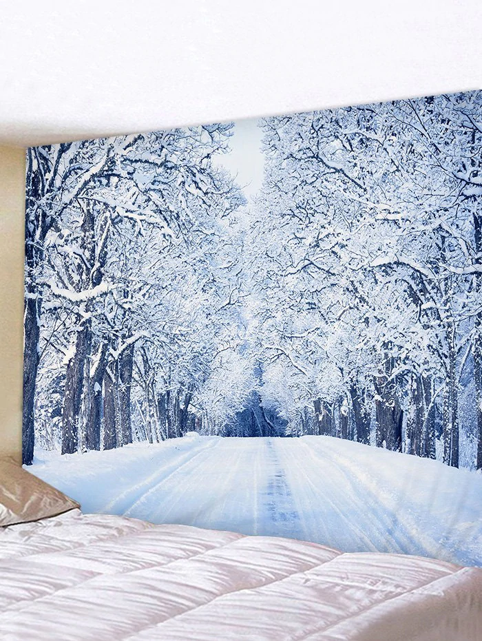 Snow Forest Road Print Tapestry Wall Hanging Art Decoration