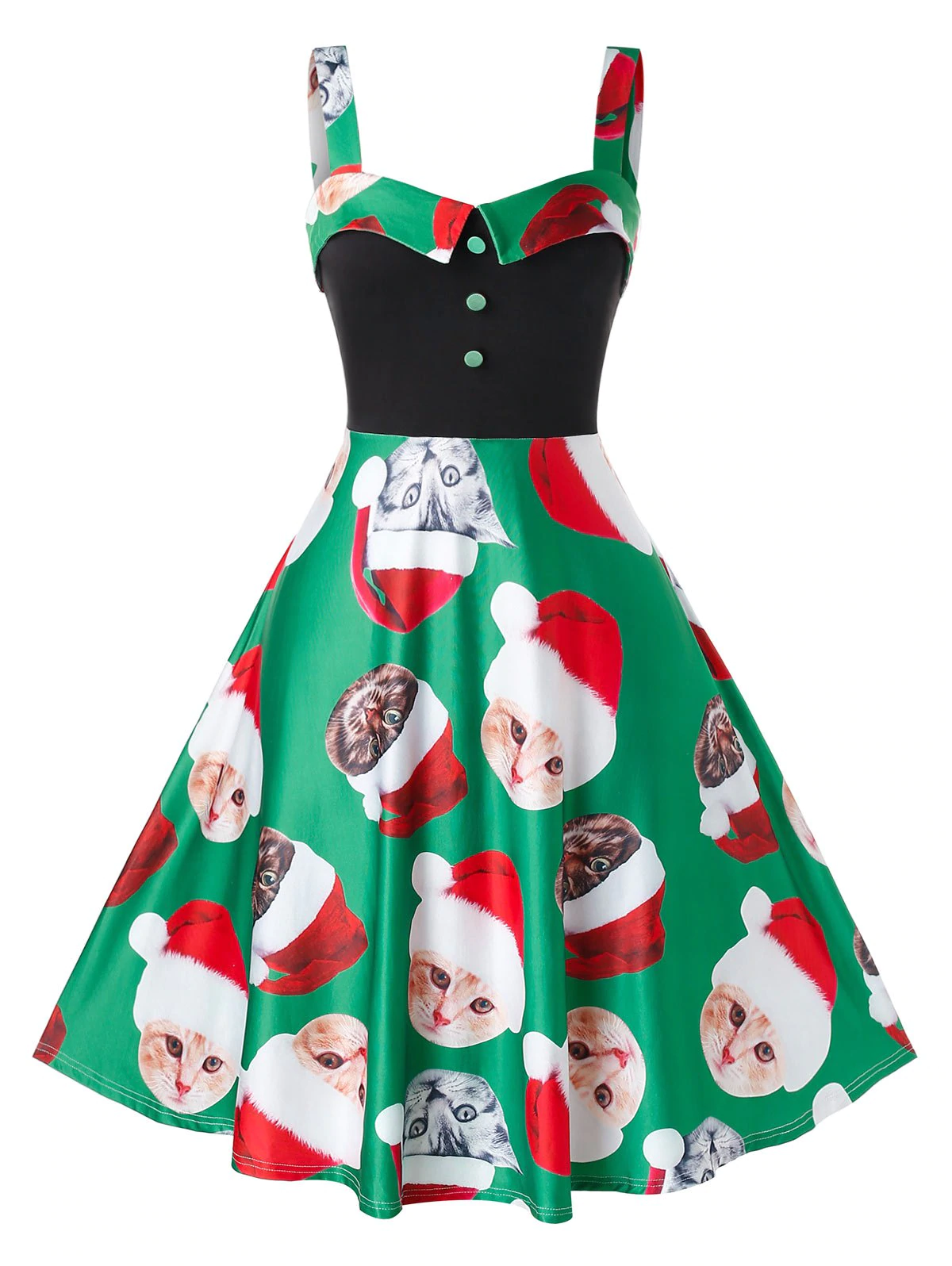 Plus Size Christmas Cat Printed Slip Dress