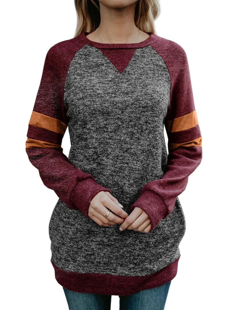 Raglan Sleeve Striped Colorblock Pocket Longline Sweatshirt