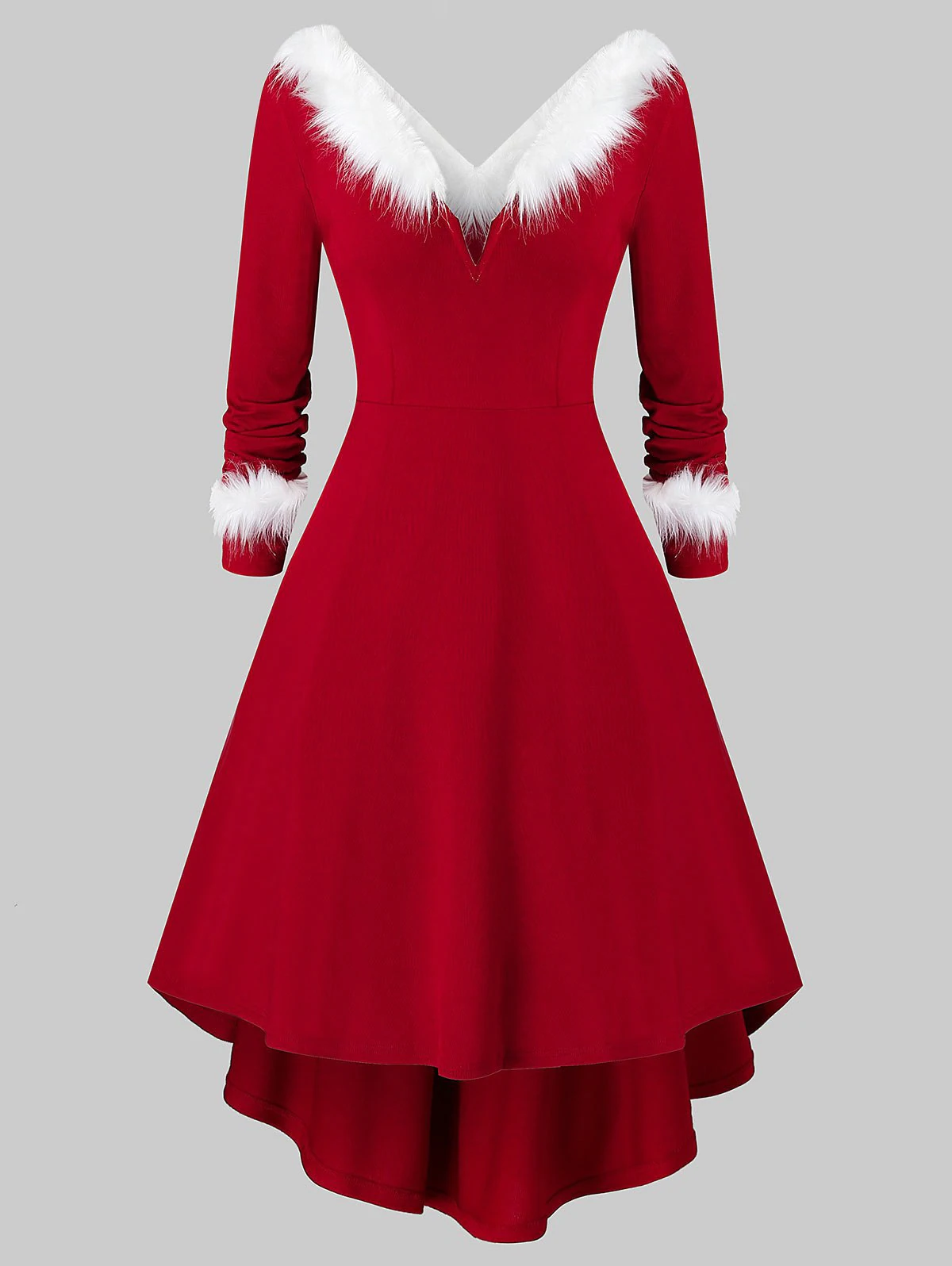 Plus Size Christmas Faux Fur Panel Long Sleeve Knit Dress