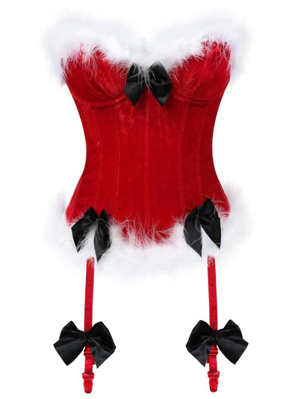 Bowknots Fluffy Velvet Corset with Garters