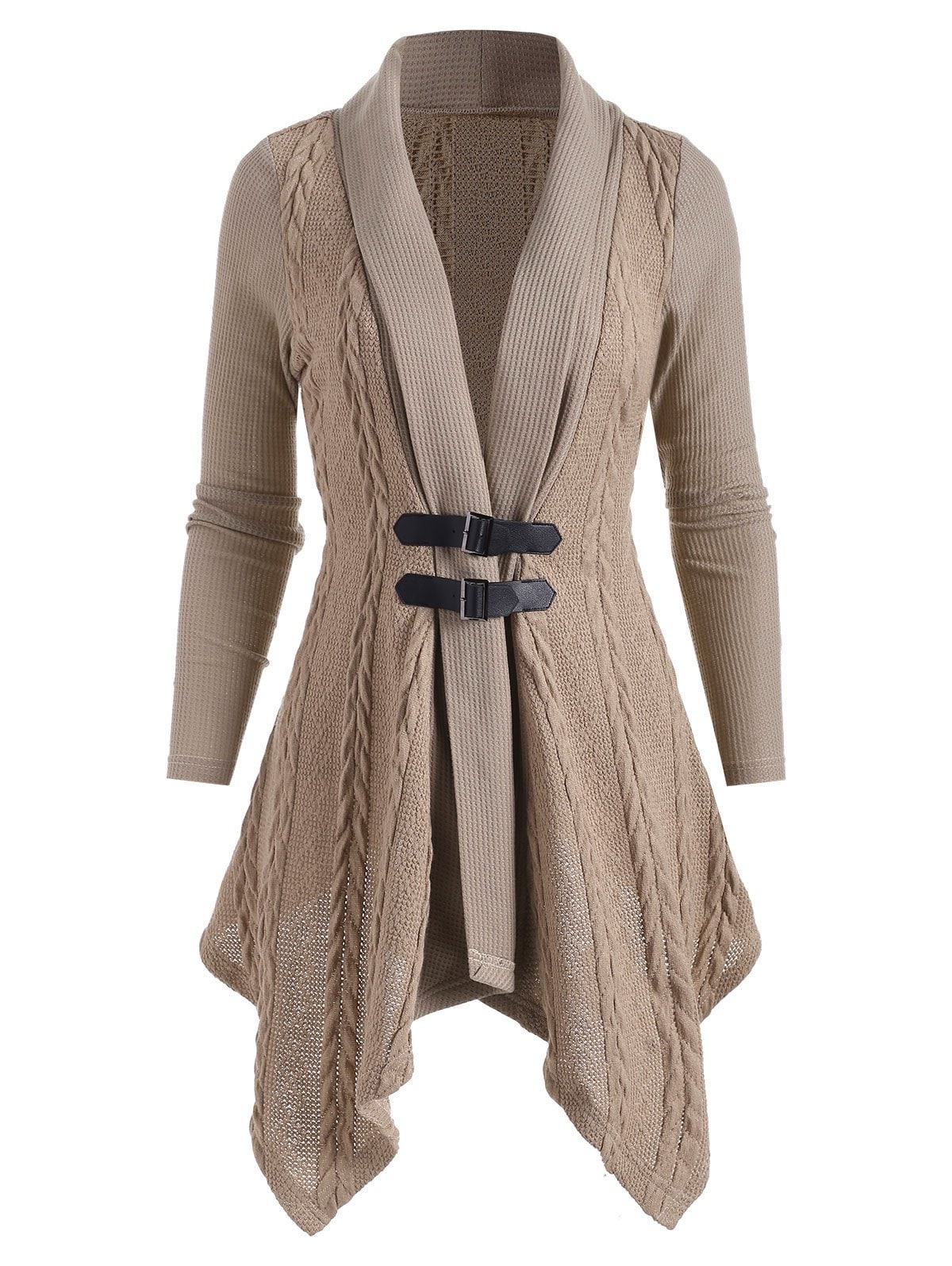 Buckle Shawl Collar Asymmetrical Cardigan