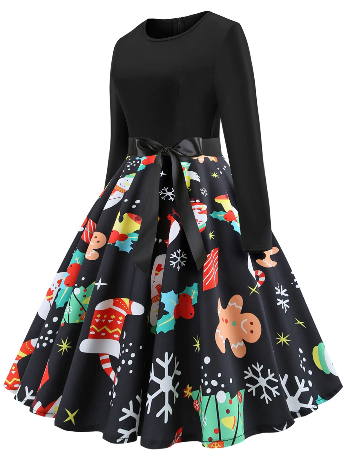 Plus Size Christmas Tree Snowflake Long Sleeve Dress