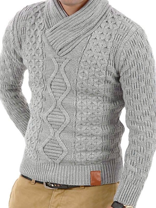 Solid Color Knitted Shawl Collar Sweater