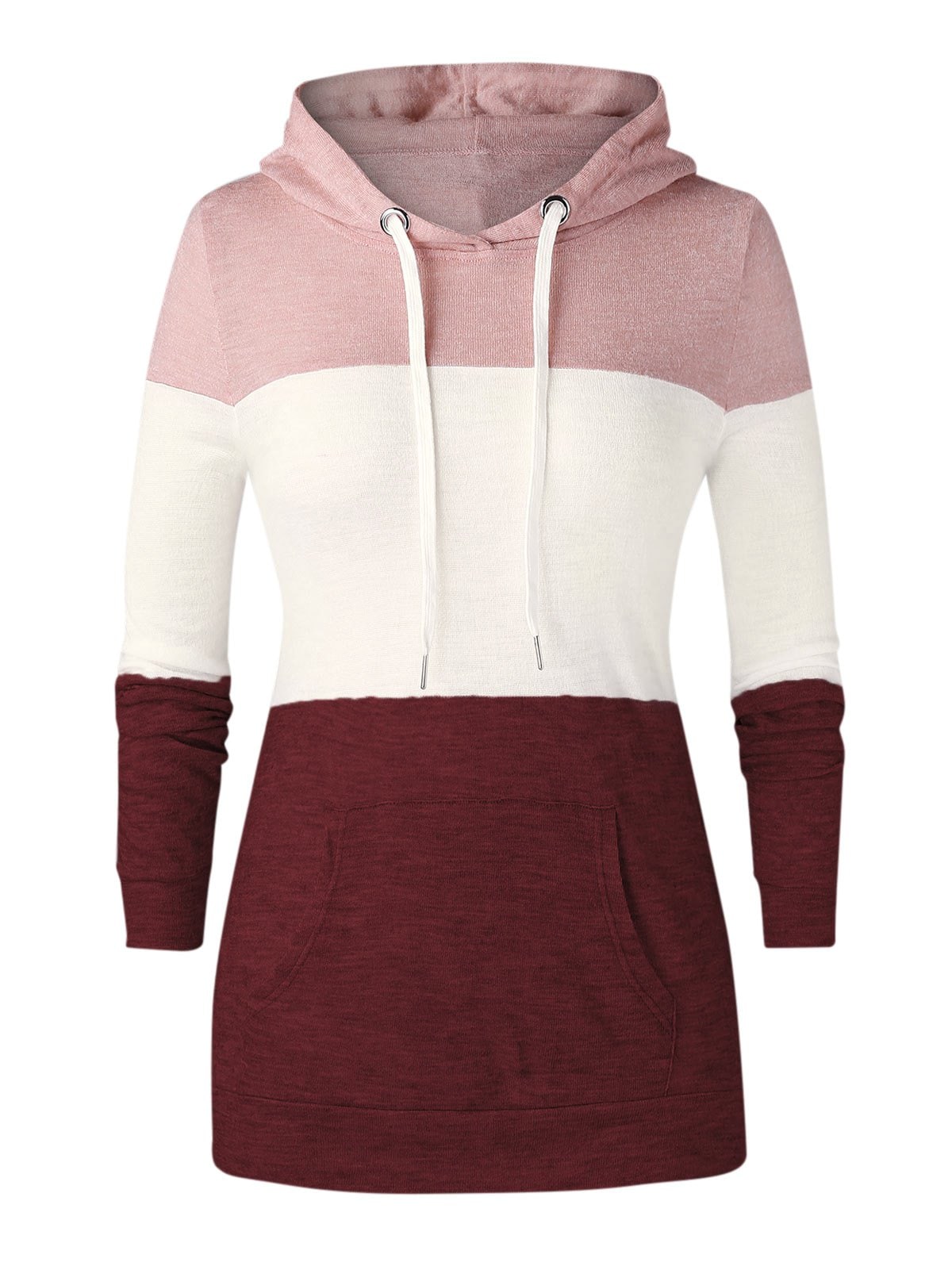 Plus Size Colorblock Pocket Knit Pullover Hoodie