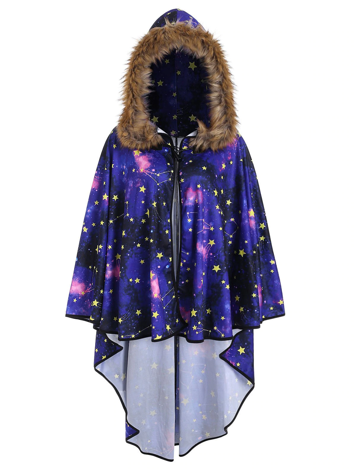 Plus Size Faux Fur 3D Galaxy Print Cloak