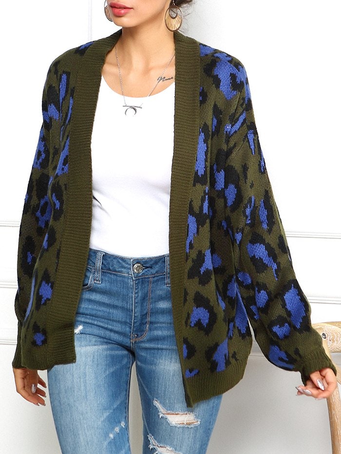 Leopard Graphic Open Front Cardigan