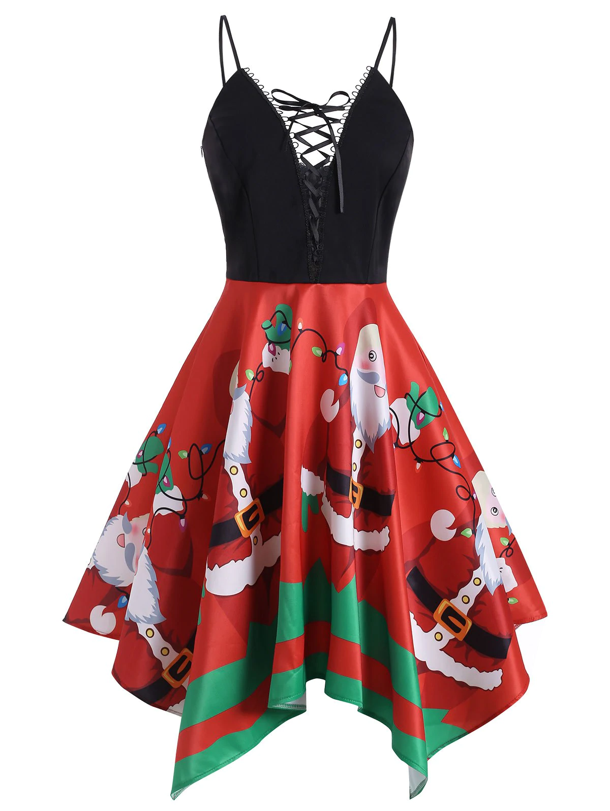 Christmas Santa Claus Lace Up Handkerchief Dress