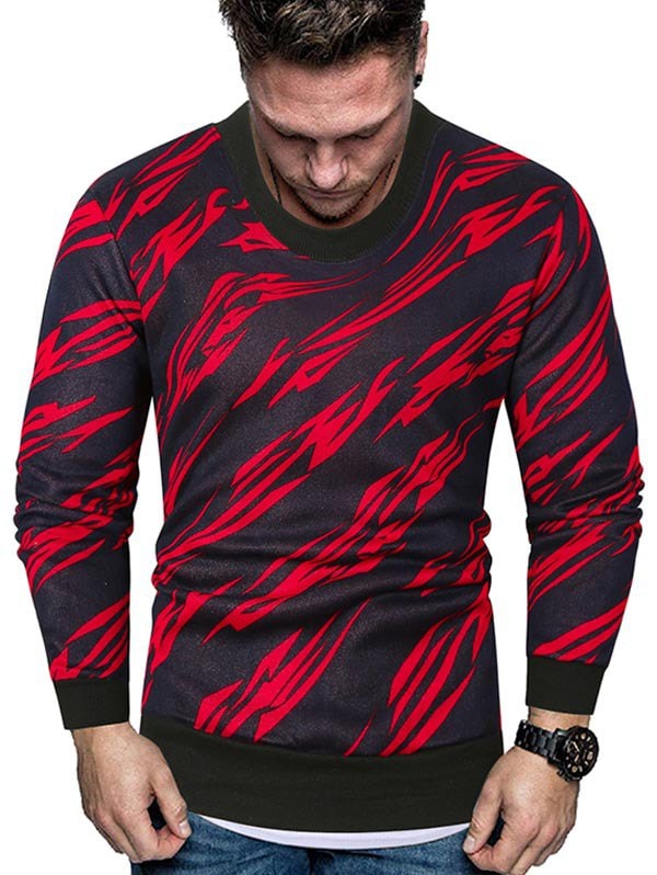 Abstract Print Crew Neck Fleece Sweater