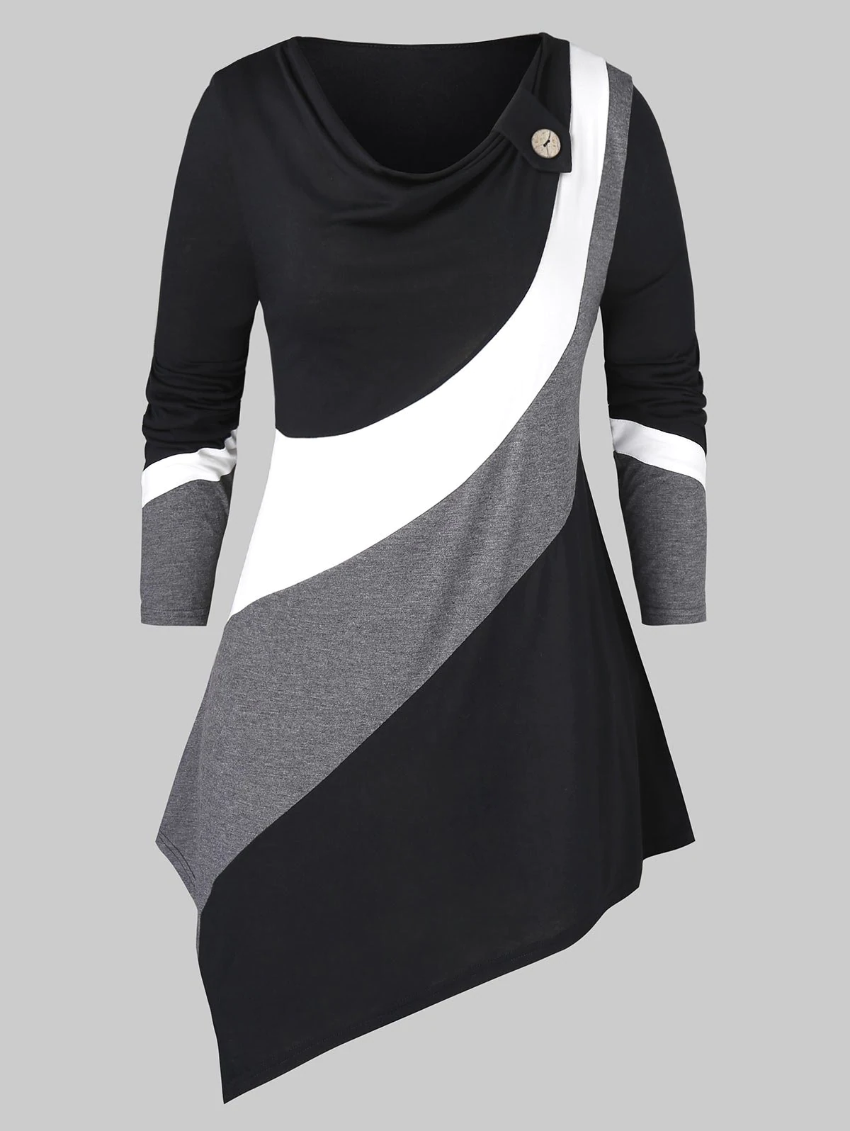 Plus Size Cowl Neck Contrast Color Asymmetric T Shirt